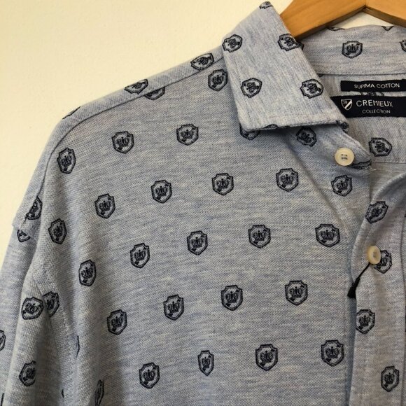 NEW NWT DANIEL CREMIEUX Mens Blue Heather Navy Crown Crest Print Button Down XL - Picture 4 of 13